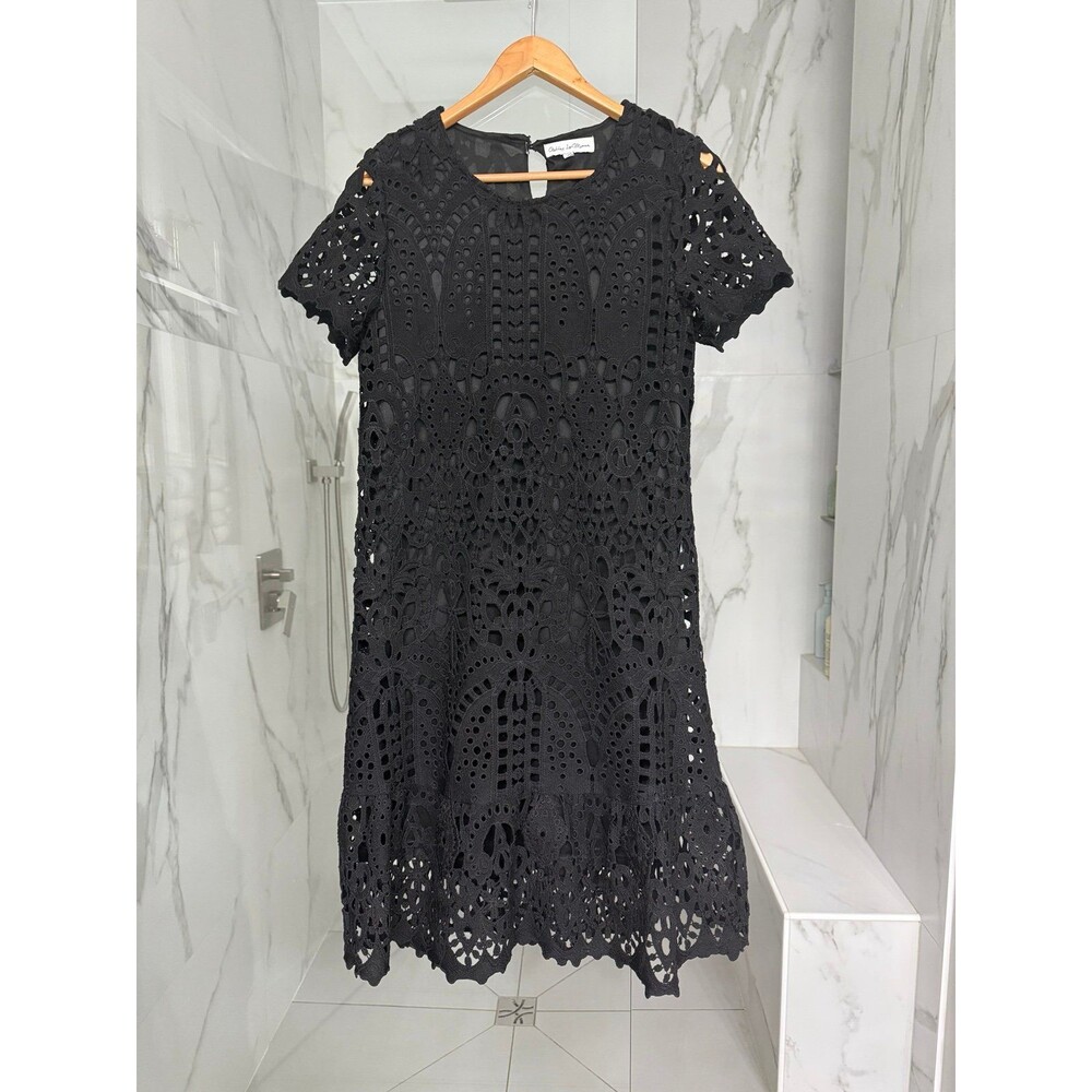 Ashley LeMieux Lace Black Shift w/ Ruffle Hemline Dress Sz M
